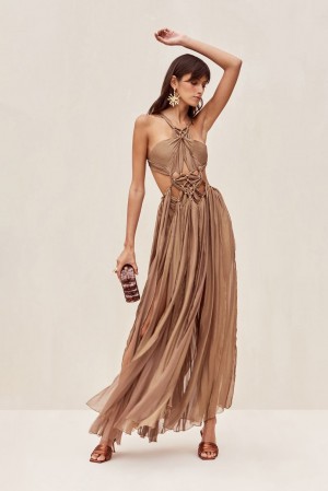 Cult Gaia Alexa Gown Dress Brown | NZ 051869D