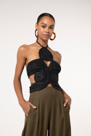 Cult Gaia Archer Crochet Top Black | NZ 853679C