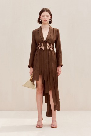 Cult Gaia Elana Dress Brown | NZ 629754G