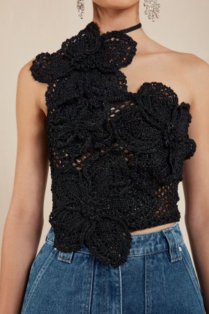 Cult Gaia Nazanin Crochet Top Black | NZ 879530U