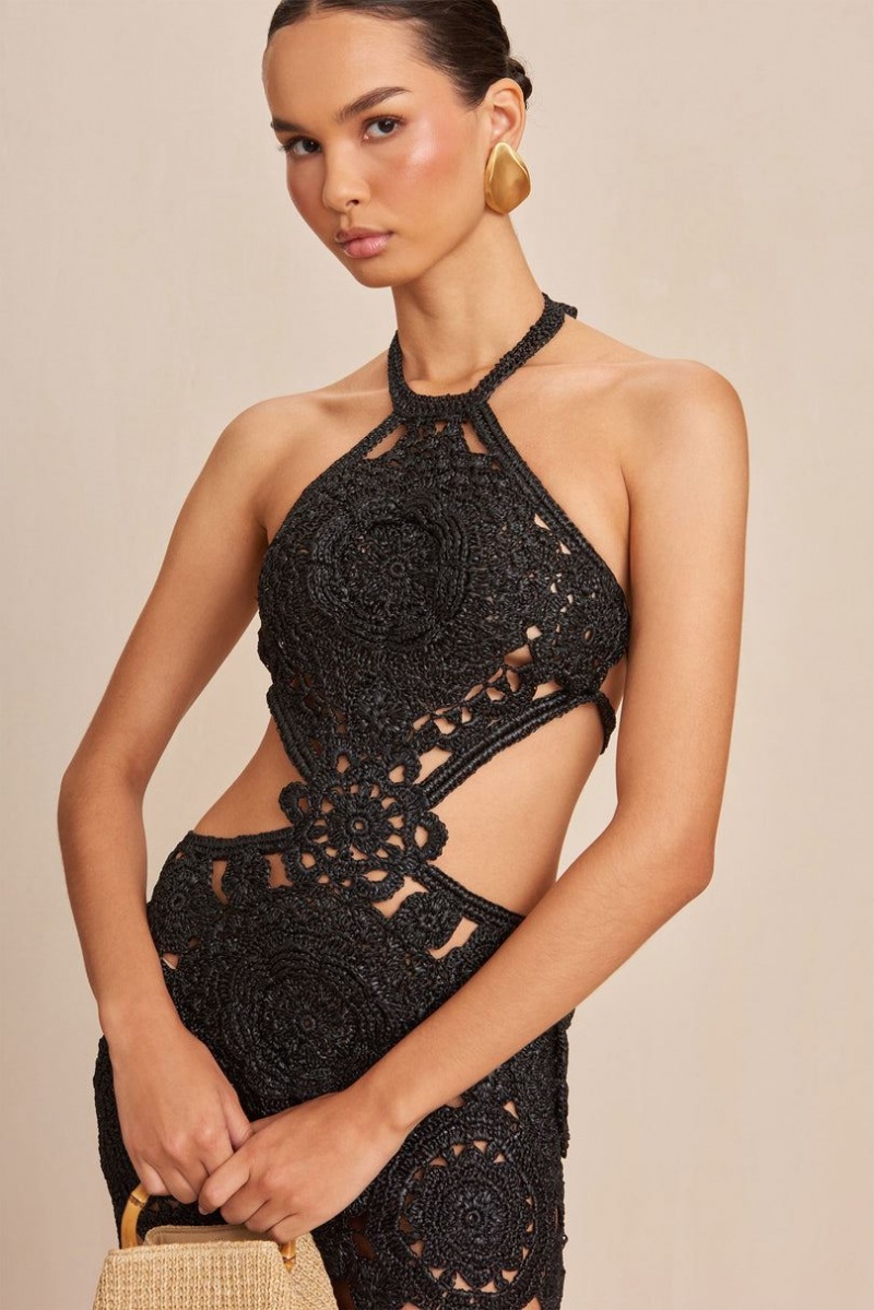 Cult Gaia Accalia Crochet Gown Dress Black | NZ 380192C