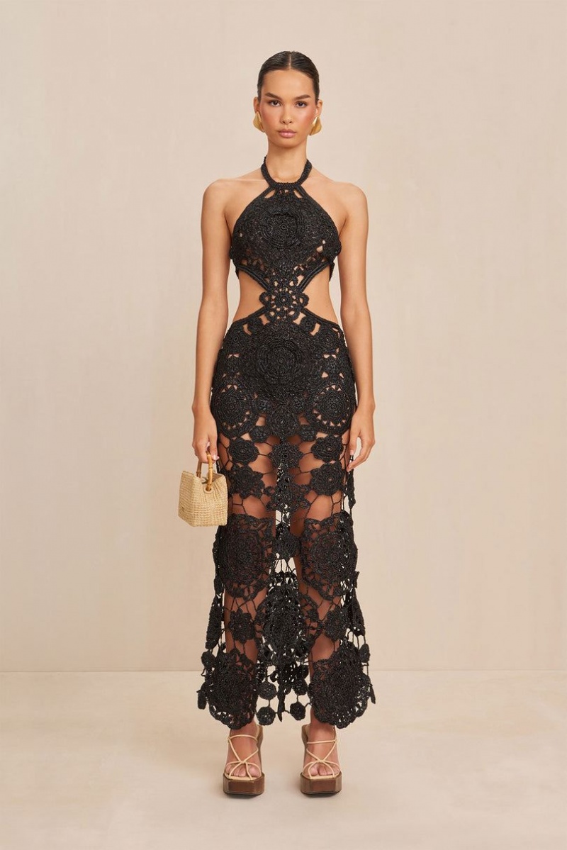 Cult Gaia Accalia Crochet Gown Dress Black | NZ 380192C