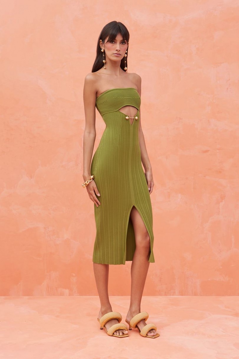 Cult Gaia Christy Knitted Dress Green | NZ 278145W