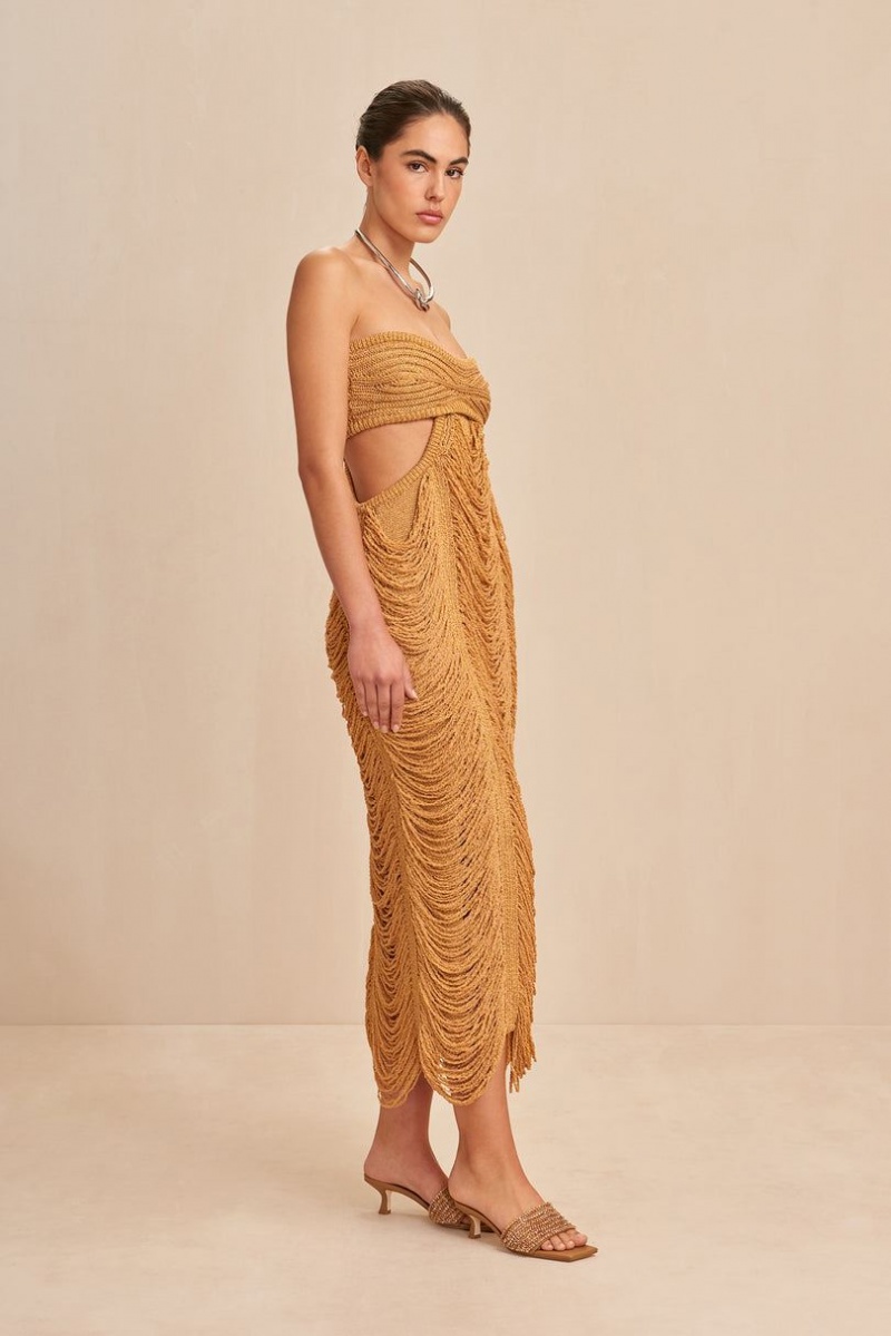 Cult Gaia Crescent Knitted Dress Gold | NZ 723981F