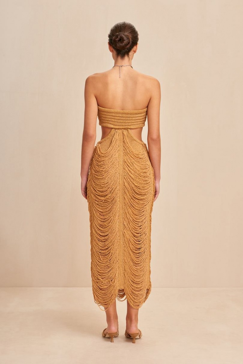 Cult Gaia Crescent Knitted Dress Gold | NZ 723981F