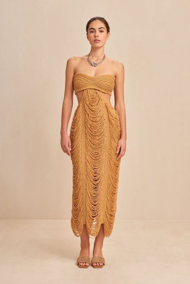 Cult Gaia Crescent Knitted Dress Gold | NZ 723981F