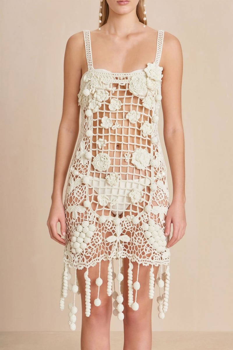 Cult Gaia Elaina Crochet Dress White | NZ 764501N