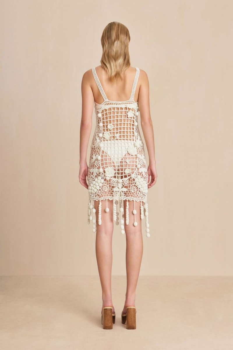 Cult Gaia Elaina Crochet Dress White | NZ 764501N