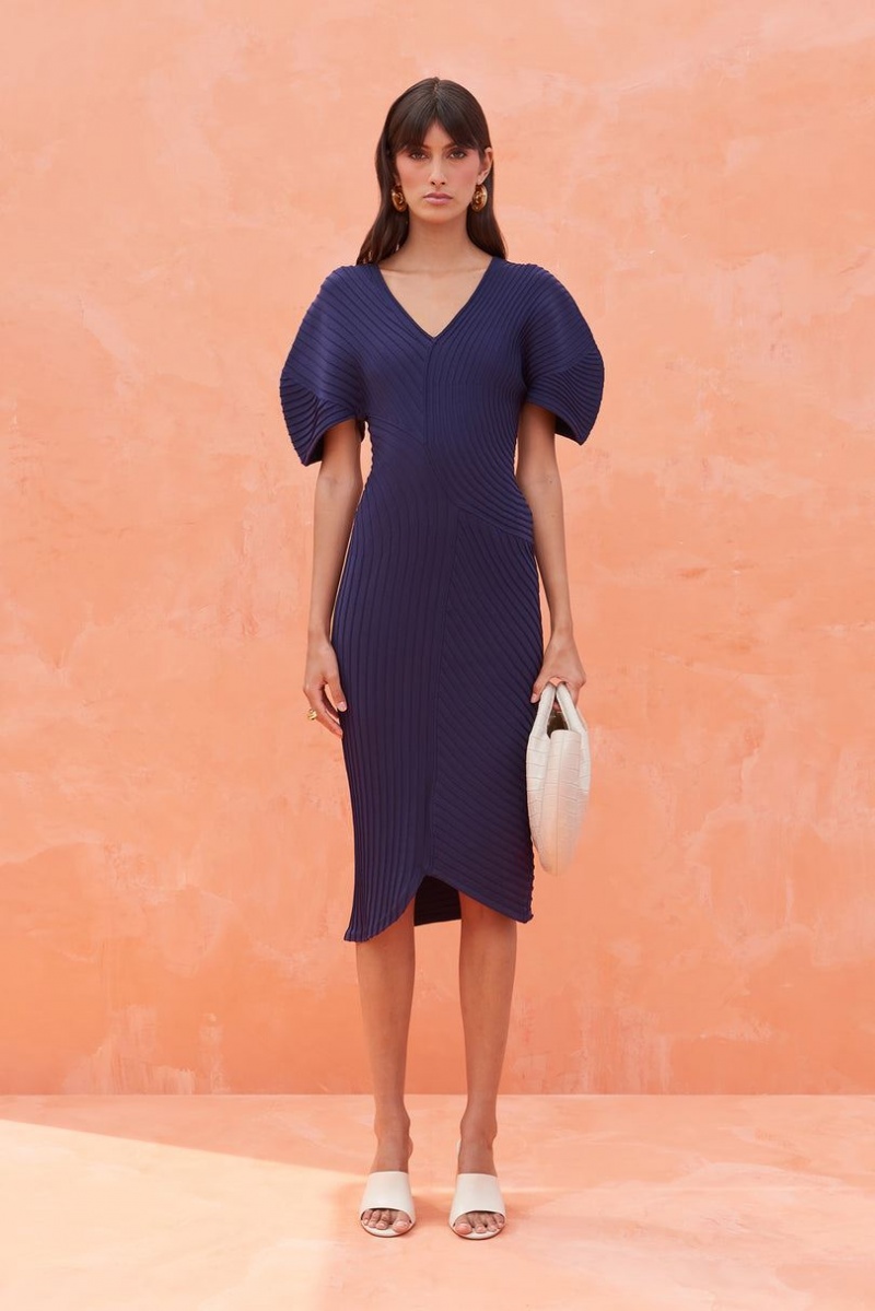 Cult Gaia Pyton Knitted Dress Navy | NZ 108647H